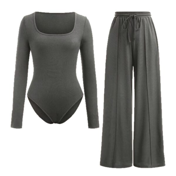 Sexy Slim Rib New Tight Square Collar Jumpsuit Trousers Suit Women