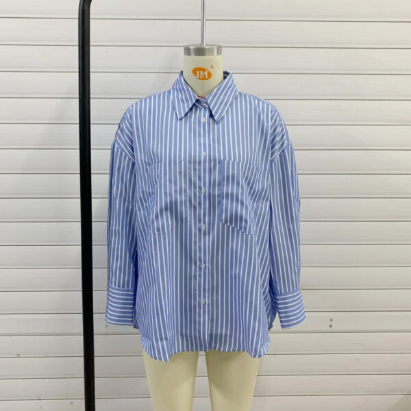 Plus Size Loose Casual Mid-length Short Front And Long Back Striped Shirt