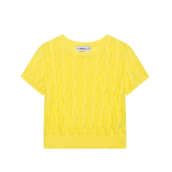 Female Solid Color Summer Texture Knitted Yellow Shirt