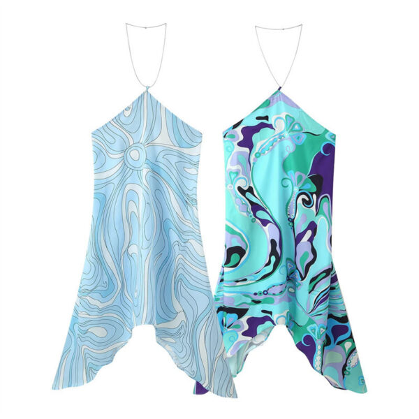 Two-tone Printed Off-shoulder Chain On Neck Dress