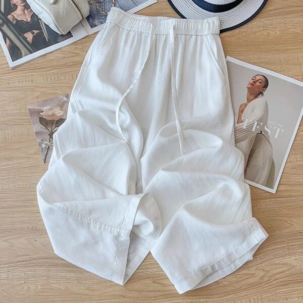 High Waist Drape Linen Cropped Straight Pants