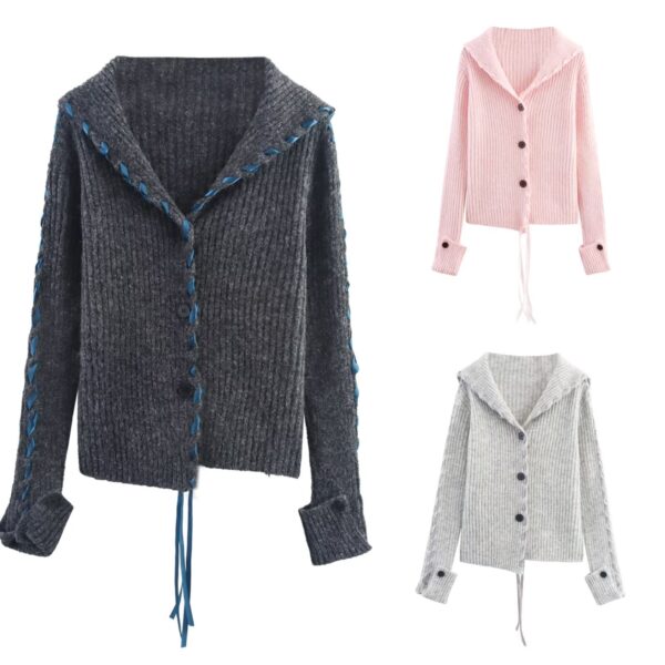 Women's Hooded Ribbon Sweater Coat