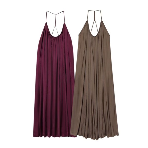 Elegant Silk Satin Texture Sling Loose Length Dress