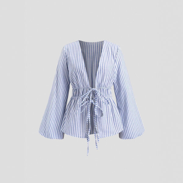 Women's Bow Lace-up Striped Top Casual Coat