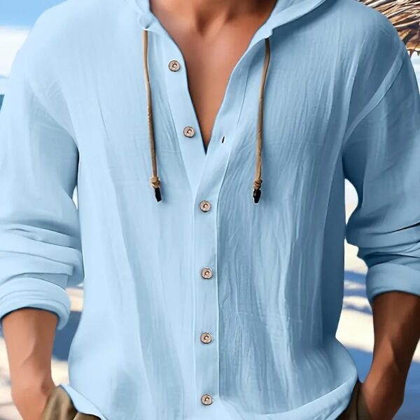 Button-down Drawstring Hooded Long-sleeved Lightweight Top